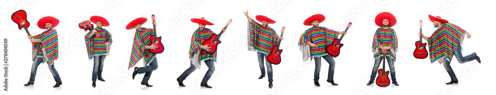 Funny mexican with guitar isolated on white Funny mexican with guitar isolated on white