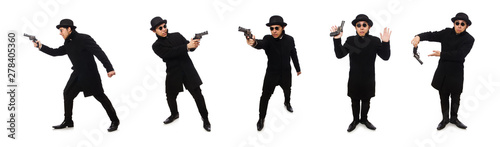 Young man with gun isolated on white