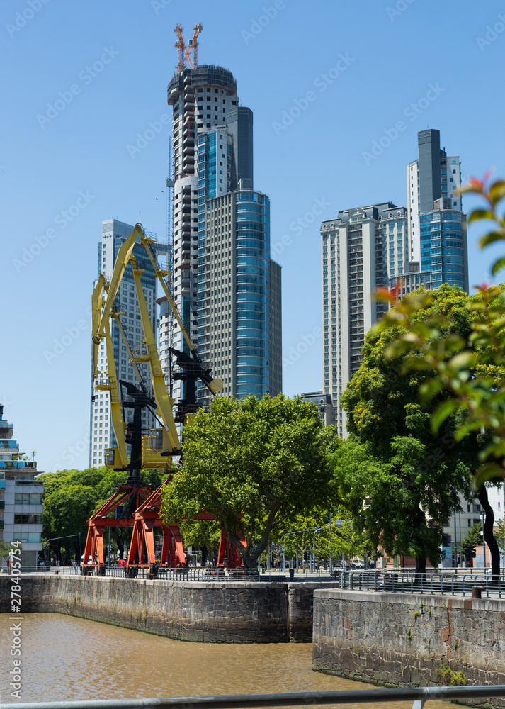 Fototapeta premium Business centers in riverfront area