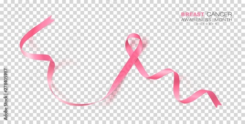 Breast Cancer Awareness Month. Pink Color Ribbon Isolated On Transparent Background. Vector Design Template For Poster.