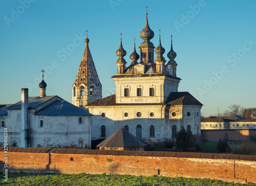 Cathedral of Michael Archangel and bell tower at monastery of Michael Archangel in Yuryev-Polsky. Vladimir oblast. Russia