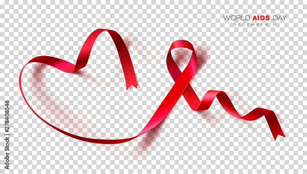 Red heart ribbon isolated on transparent Vector Image