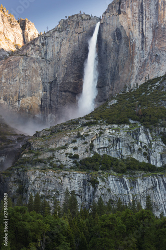 Yosemite Falls from the Yosemite Valley  Yosemite National Park  California  USA. Summer season in most popular placein america. Sunny day