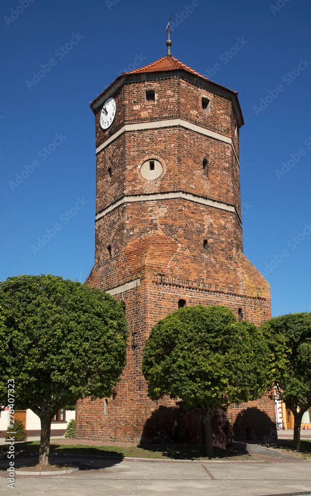 Medieval townhouse tower at Freedom square in Znin. Poland