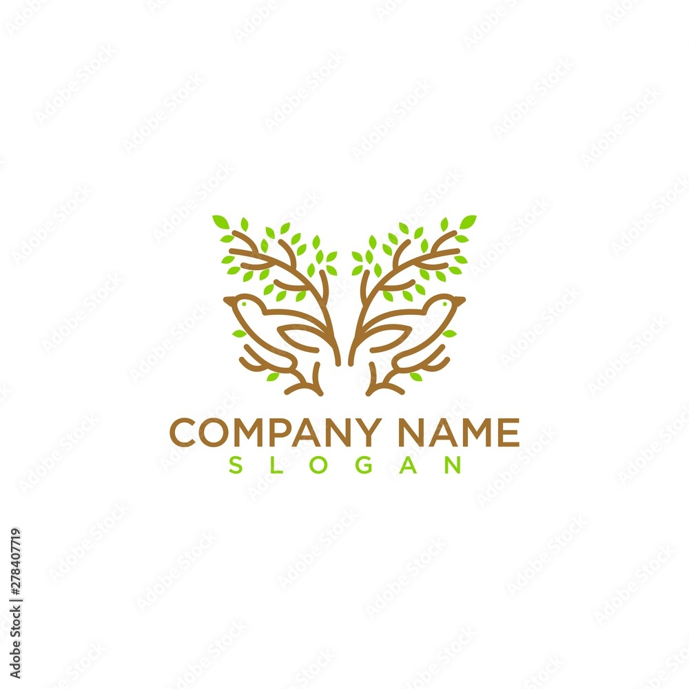Leaf with bird logo design template download free