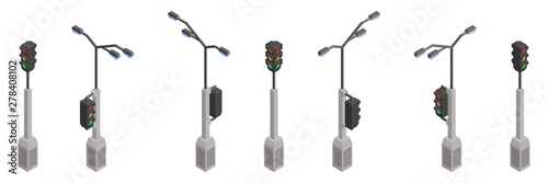 street poles traffic lights collection isometric
