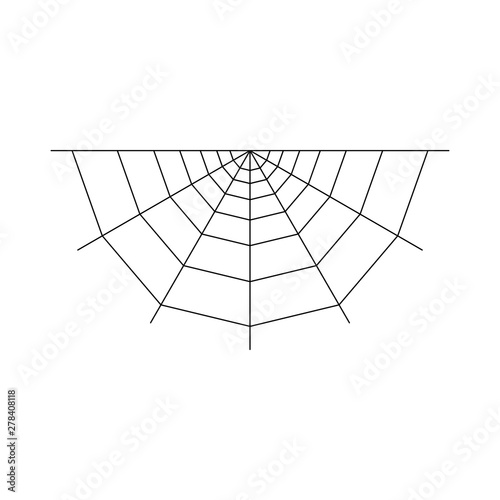 Half spider web isolated on white background. Halloween spiderweb element. Cobweb line style. Vector illustration for any design.