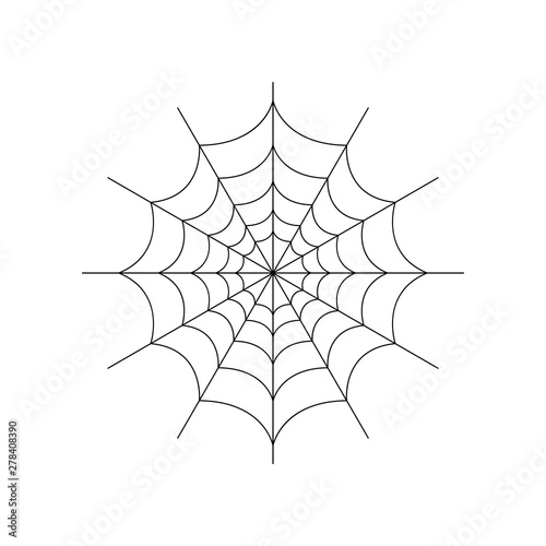 Round whole spider web isolated on white background. Halloween spiderweb element. Cobweb line style. Vector illustration for any design.