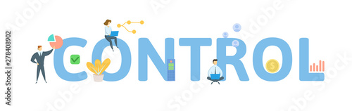 CONTROL. Concept with people, letters and icons. Colored flat vector illustration. Isolated on white background.