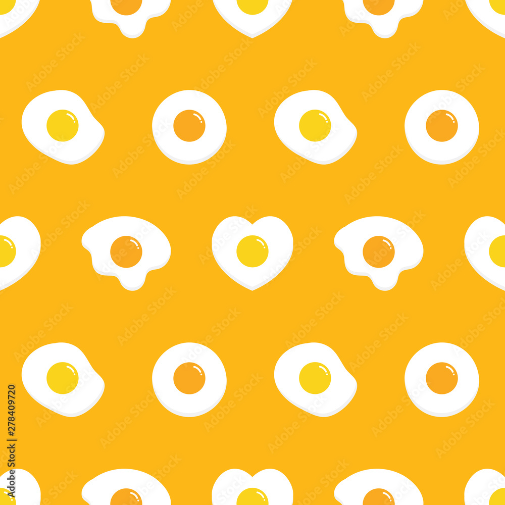Vector seamless pattern background with cartoon style fried eggs in different shapes for breakfast, food and menu design. Vector seamless pattern background with cartoon style fried eggs in different shapes for breakfast, food and menu design.