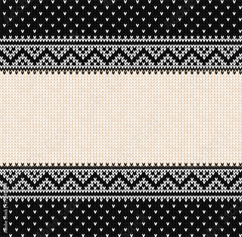 Ugly sweater Merry Christmas ornament scandinavian style knitted background seamless frame border