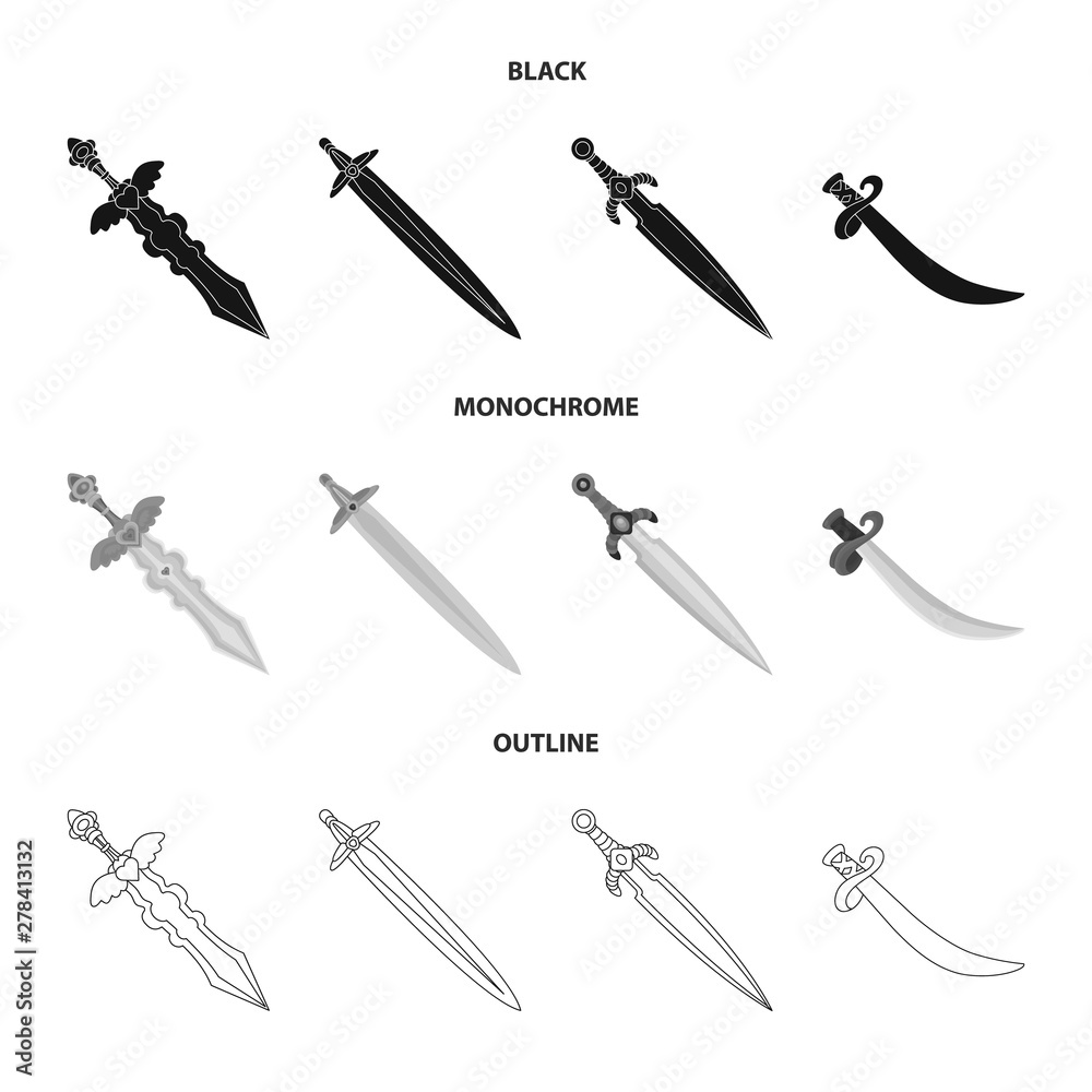 Vector illustration of game and armor sign. Set of game and blade stock vector illustration. Vector illustration of game and armor sign. Set of game and blade stock vector illustration.