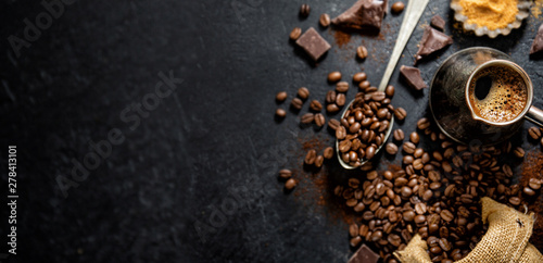 Fotografering Coffee beans with props for making coffee