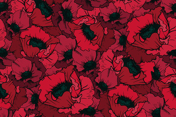 Acrylglasbilder Mohnblumenmuster Düstere Burgunder Mohnblüten Ornament  © Yulya i Kot