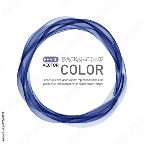 Blue abstract wavy lines background in the shape of a circle, round futuristic wavy. Rounded frame.