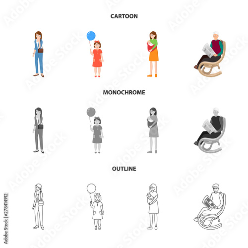 Vector design of character and avatar logo. Set of character and portrait stock vector illustration.