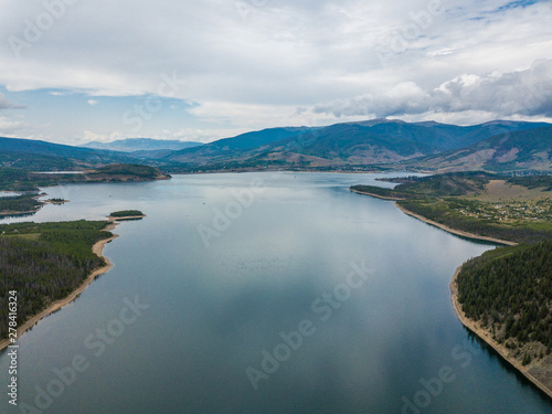 Aerial view of the lake in the Rocky Mountains
