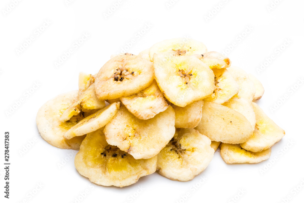 dried banana slices isolated on white background dried banana slices isolated on white background