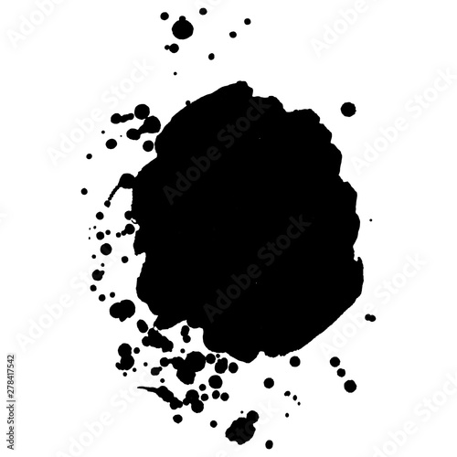 Abstract isolated black ink vector splash. Grunge element for paper design.