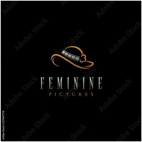 Victorian Fashion Woman fascinator Hat with film stripes for Video Cinema Movie Studio Production logo design