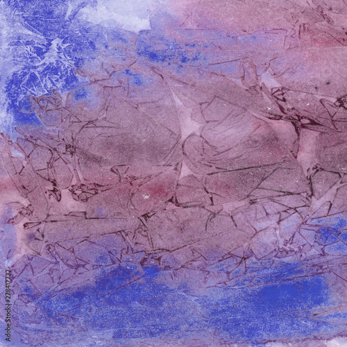 Square pink and blue abstract background. Watercolor texture