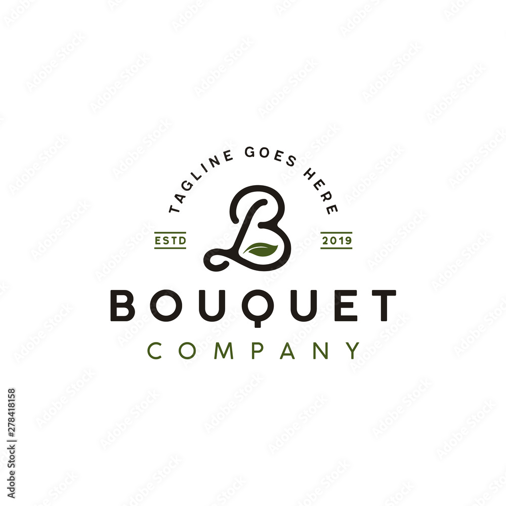 Initial Letter B Beauty Bouquet with Leaf for Vintage Floral Flower logo design Initial Letter B Beauty Bouquet with Leaf for Vintage Floral Flower logo design