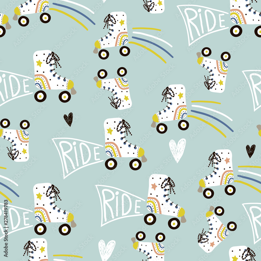 Seamless childish pattern with colorful roller skates. Creative  scandinavian style kids texture for fabric, wrapping, textile, wallpaper,  apparel. Vector illustration Stock Vector | Adobe Stock