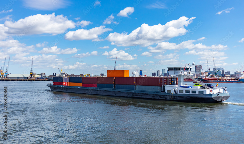 Container ship and logistics at Rotterdam port Container ship and logistics at Rotterdam port