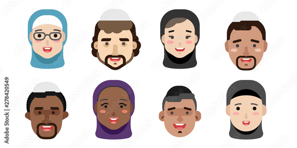 Collection of simple vector illustrations of multiracial and multicultural face avatars. People of different race and nationlities illustrated as characters Collection of simple vector illustrations of multiracial and multicultural face avatars. People of different race and nationlities illustrated as characters