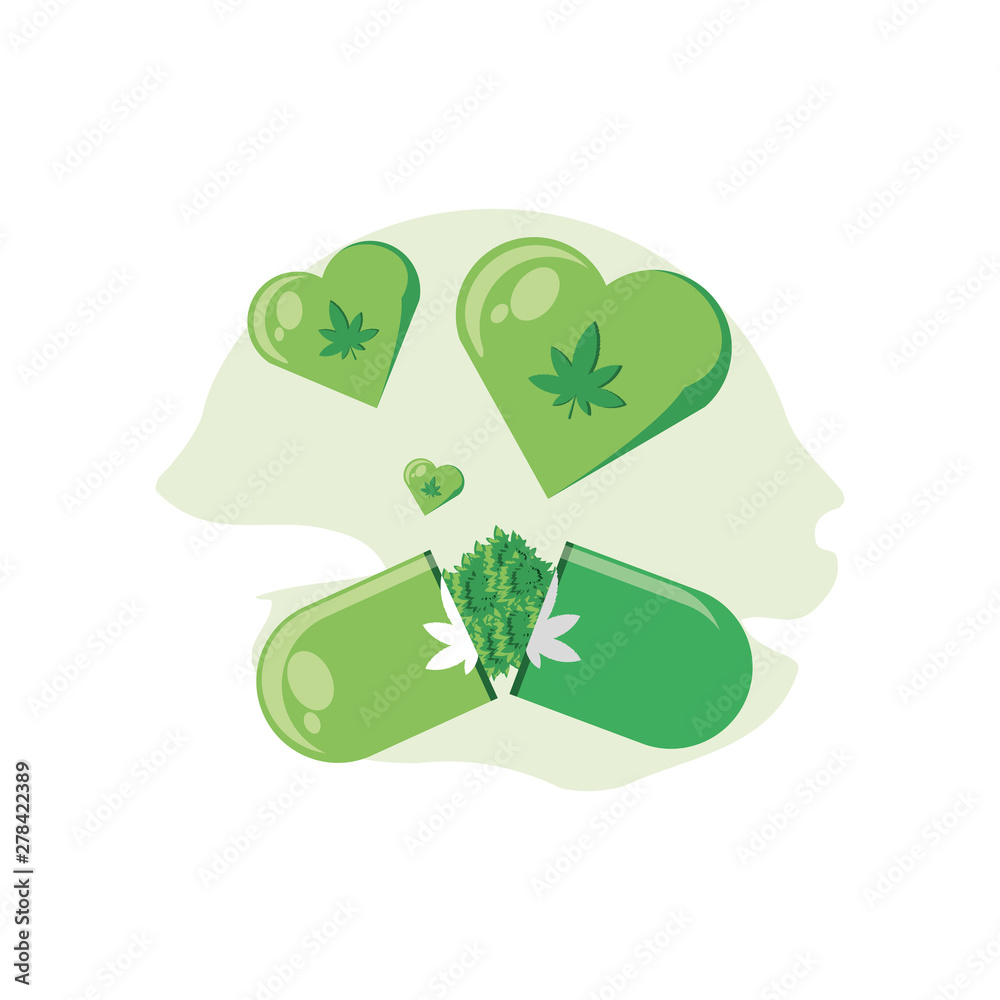 heart with cannabis leaf with capsules heart with cannabis leaf with capsules