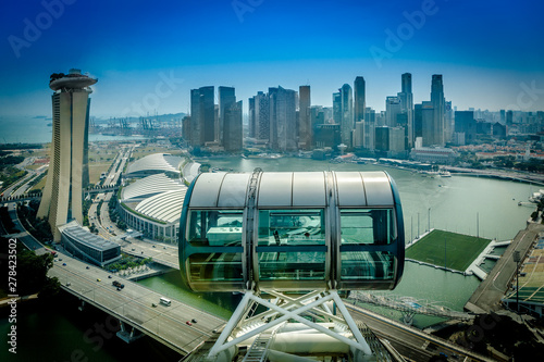 Canvas Print High aerial view of the Singapore skyline from the Singapore Flyer in the daytim