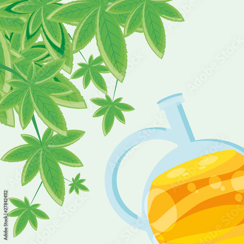 cannabis leaf plant with oil jar