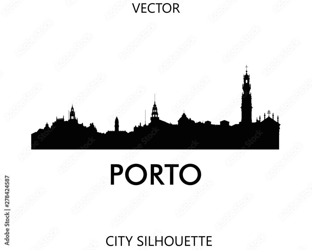 Porto skyline silhouette vector of famous places