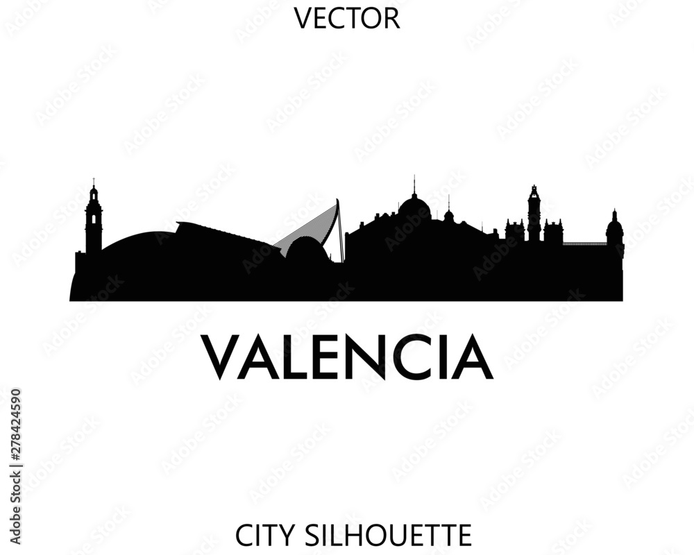 Valencia skyline silhouette vector of famous places