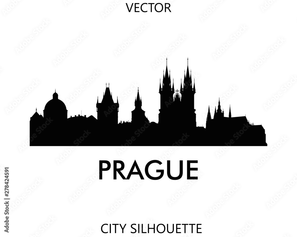Prague skyline silhouette vector of famous places