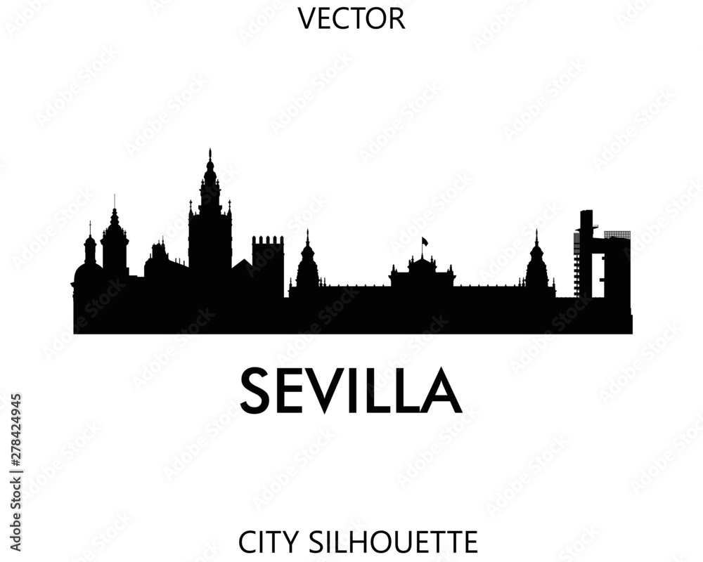 Sevilla skyline silhouette vector of famous places
