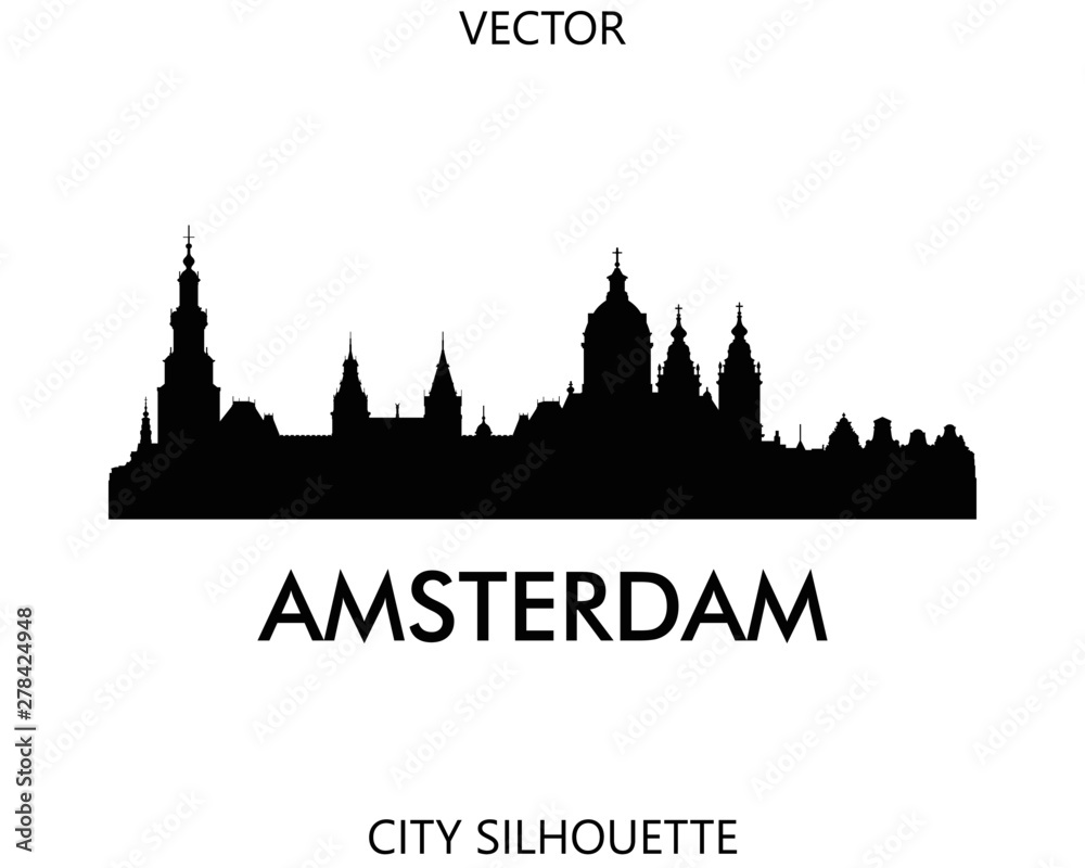 Amsterdam skyline silhouette vector of famous places