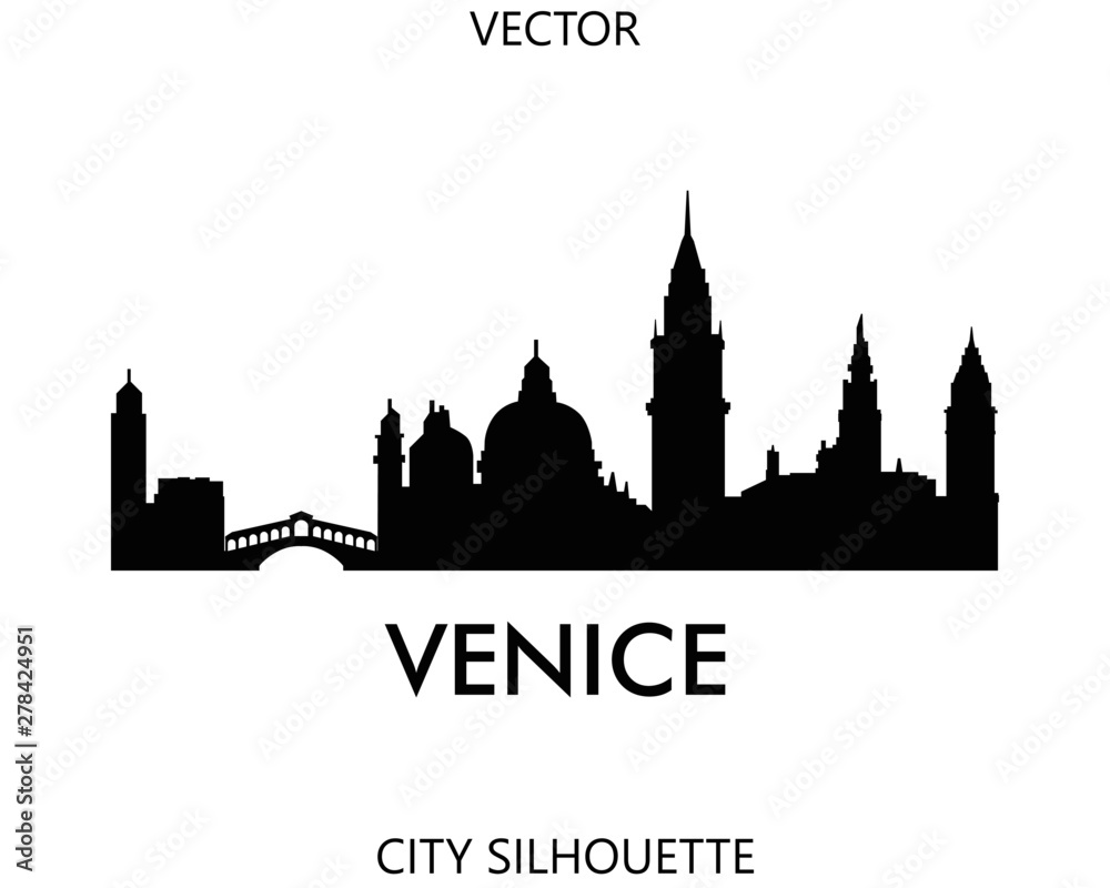 Venice skyline silhouette vector of famous places