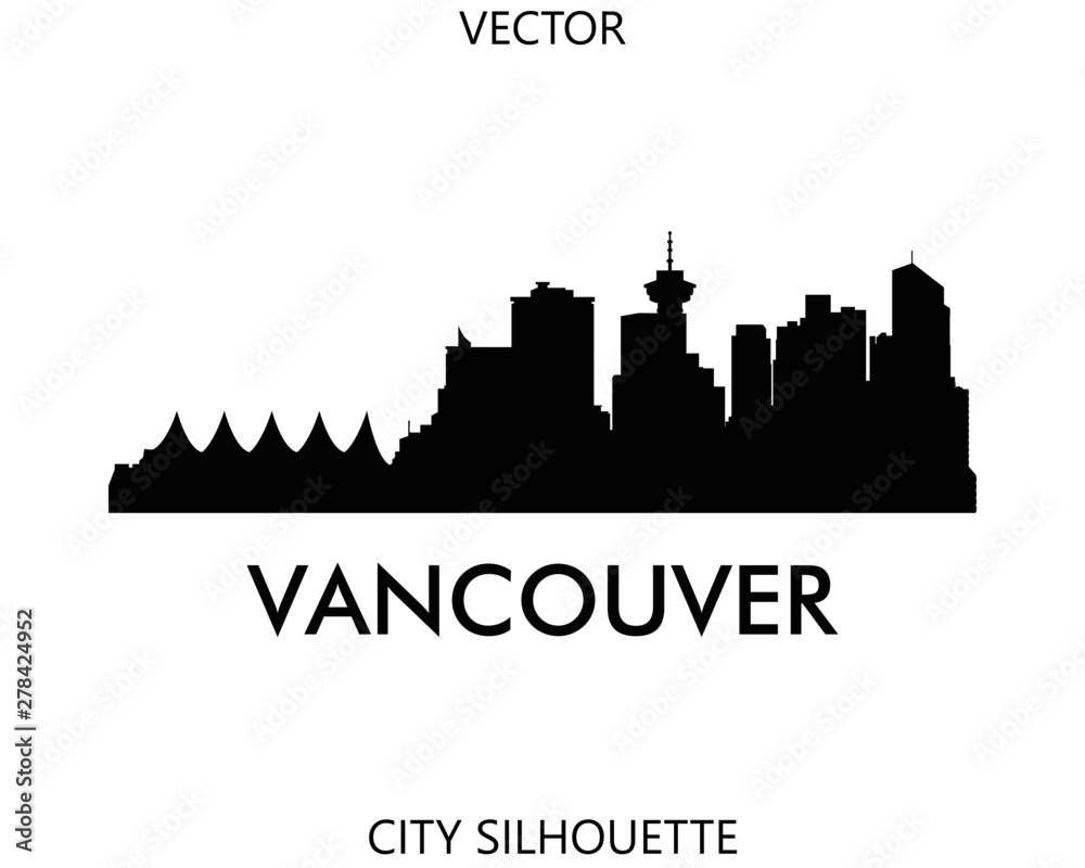 Vancouver skyline silhouette vector of famous places Stock Vector ...