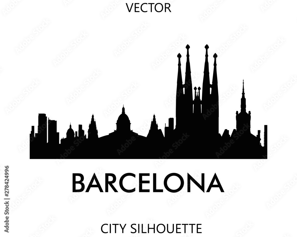 Barcelona skyline silhouette vector of famous places