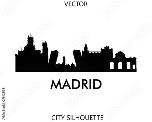 Madrid skyline silhouette vector of famous places