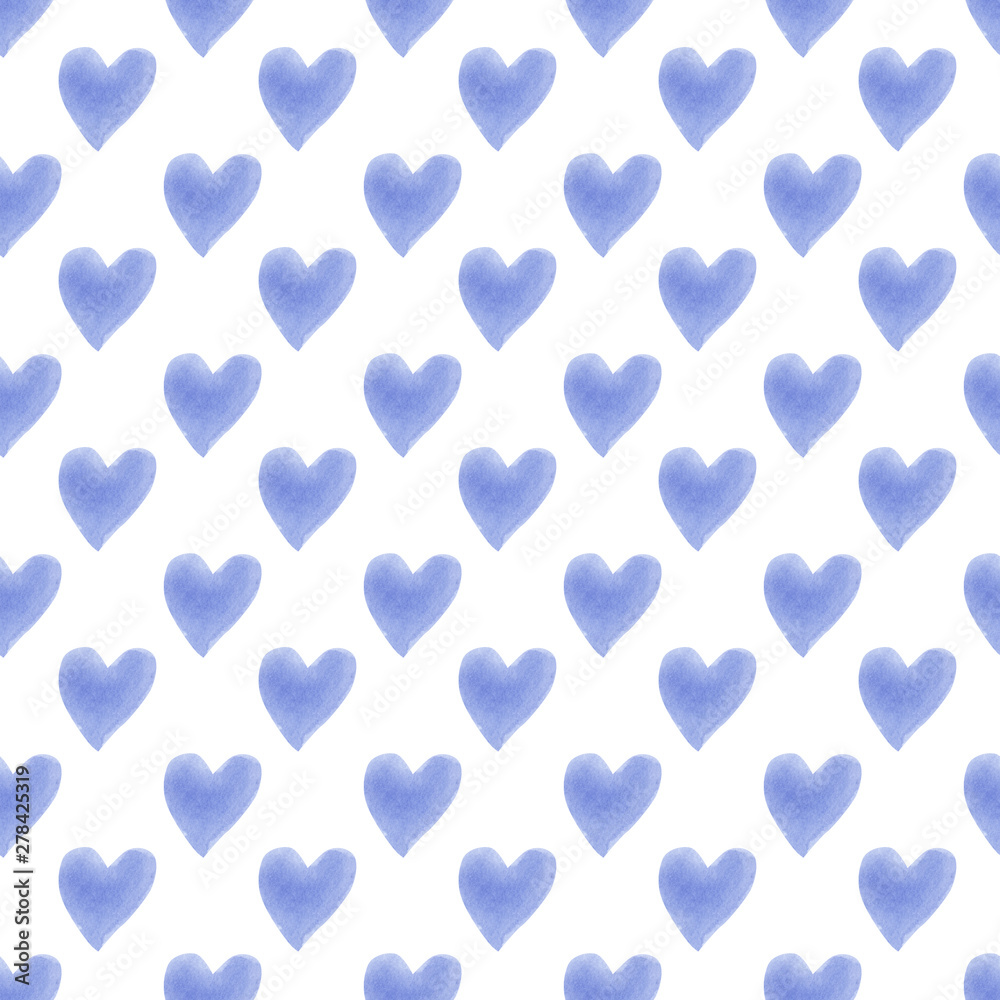 Hand drawn watercolor hearts silhouettes cute trendy seamless pattern