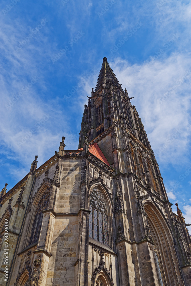 St Lambert's Church against blue sky located in Muenster, Germany