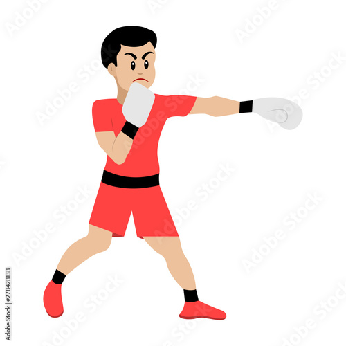 Cartoon character. Boxer in white gloves strikes. Flat design, vector illustration. © STANISLAV