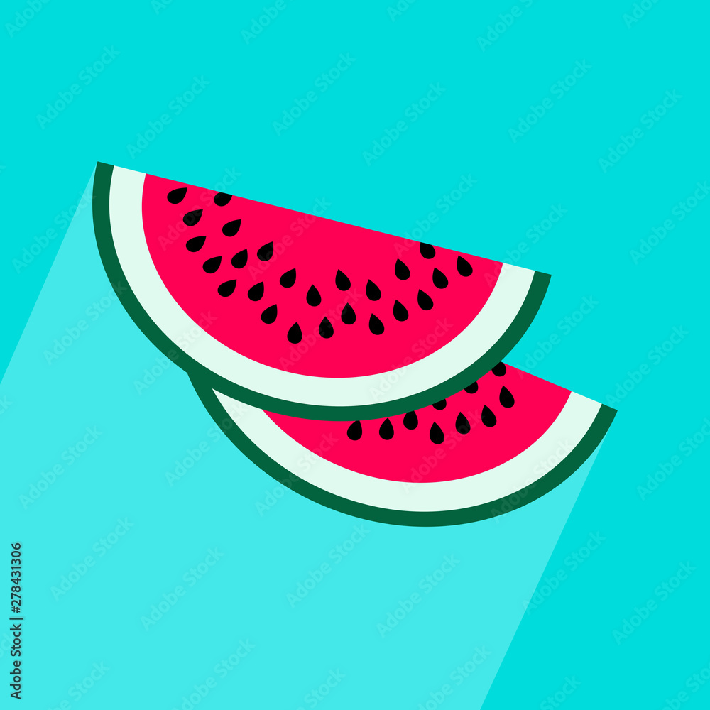 Watermelon slices icon on white background. Vector fruit illustration with flat design. Watermelon slices icon on white background. Vector fruit illustration with flat design.