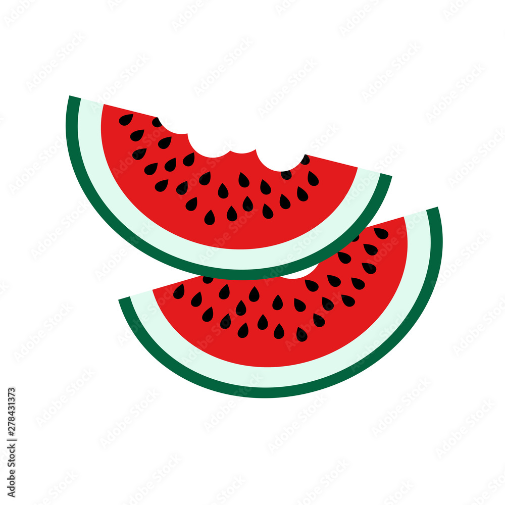 Watermelon slices icon on white background. Vector fruit illustration with flat design. Watermelon slices icon on white background. Vector fruit illustration with flat design.