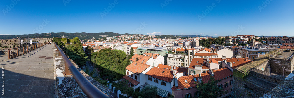 Panoramic view of the city of Trieste from the walls of the Castello di San Giusto, Italy. Panoramic view of the city of Trieste from the walls of the Castello di San Giusto, Italy.