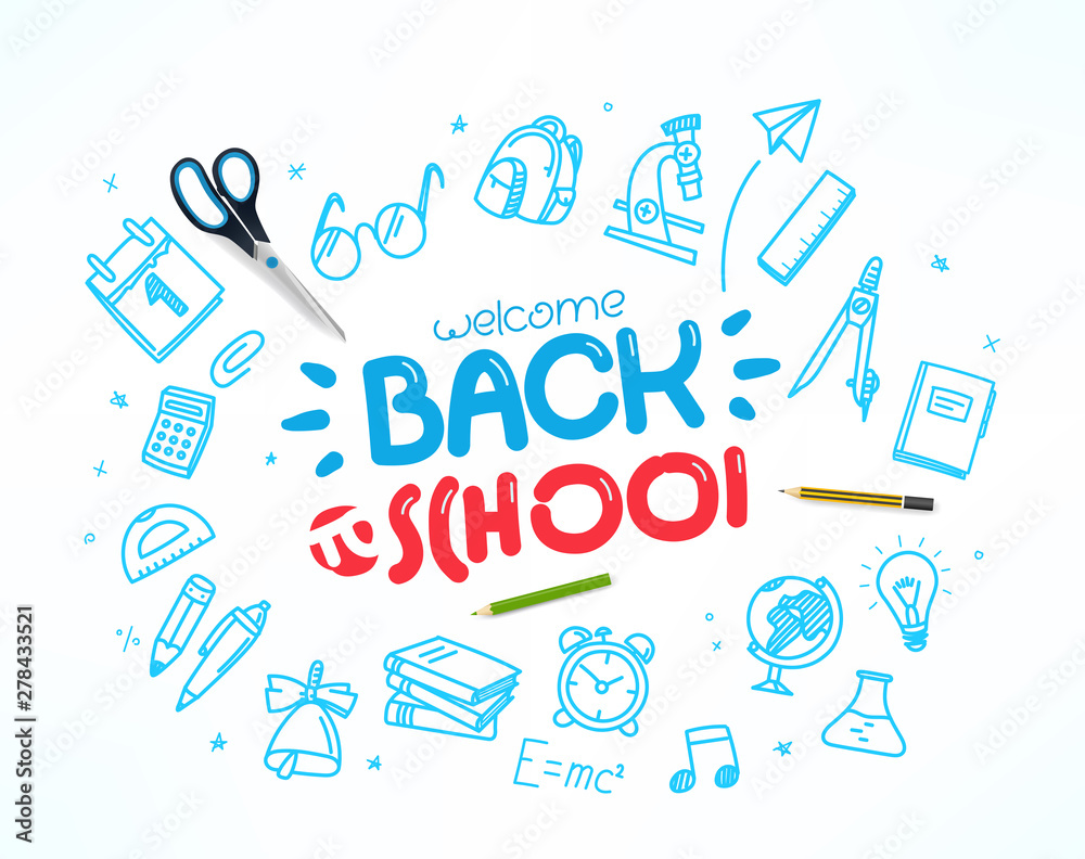 Back to school concept. Vector illustration with doodle elements
