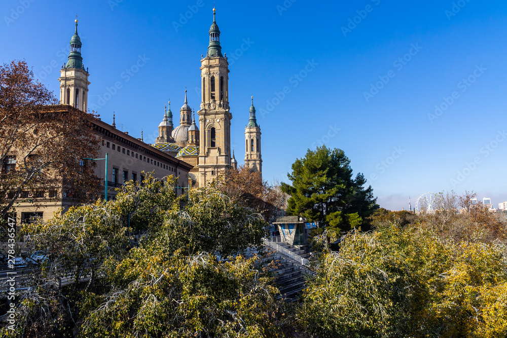 The Cathedral of Our Lady of the Pillar (Nuestra Señora del Pilar) is the most famous building in Zaragoza, Aragon, Spain.