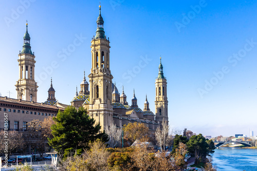 The magnificent Cathedral of Our Lady of the Pillar on the Ebro River, Zaragoza, Aragon, Spain